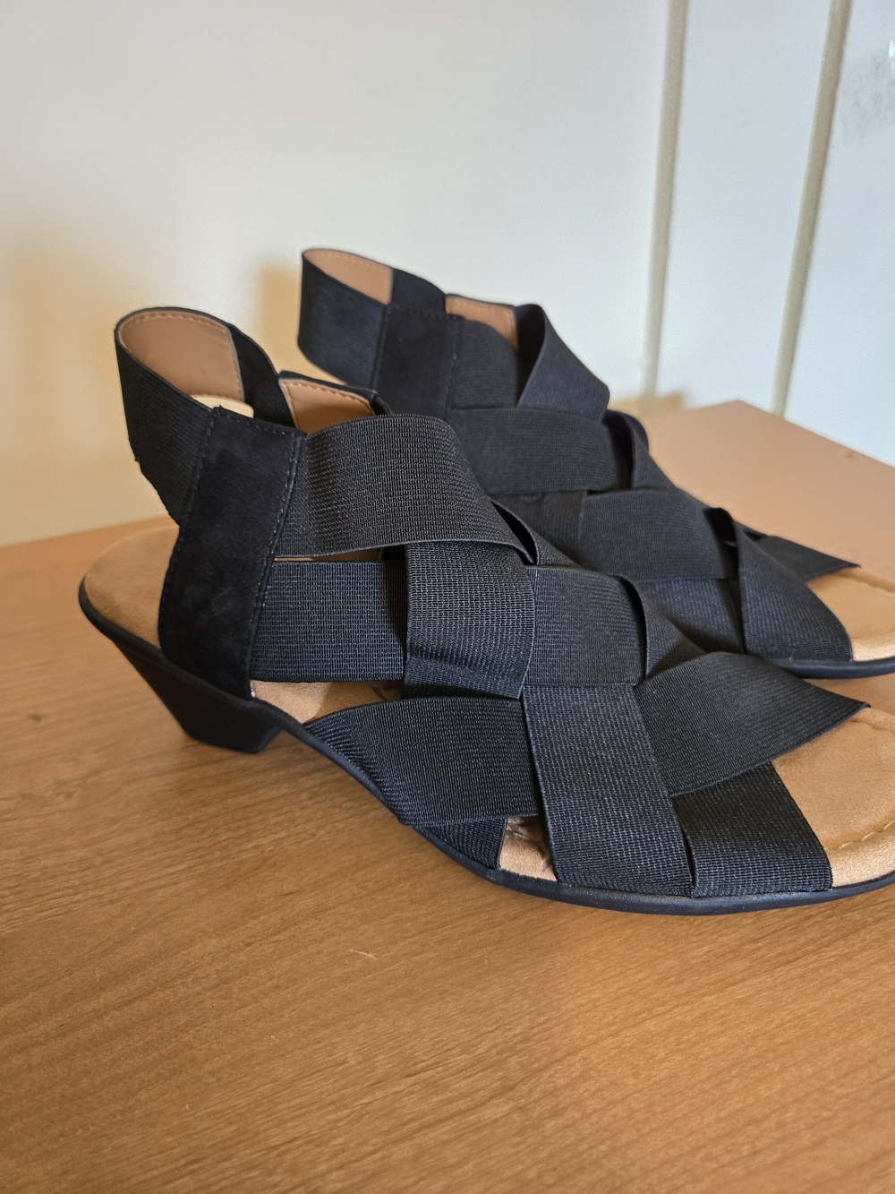 Comfortiva Black Woven Elastic Slingback Sandals